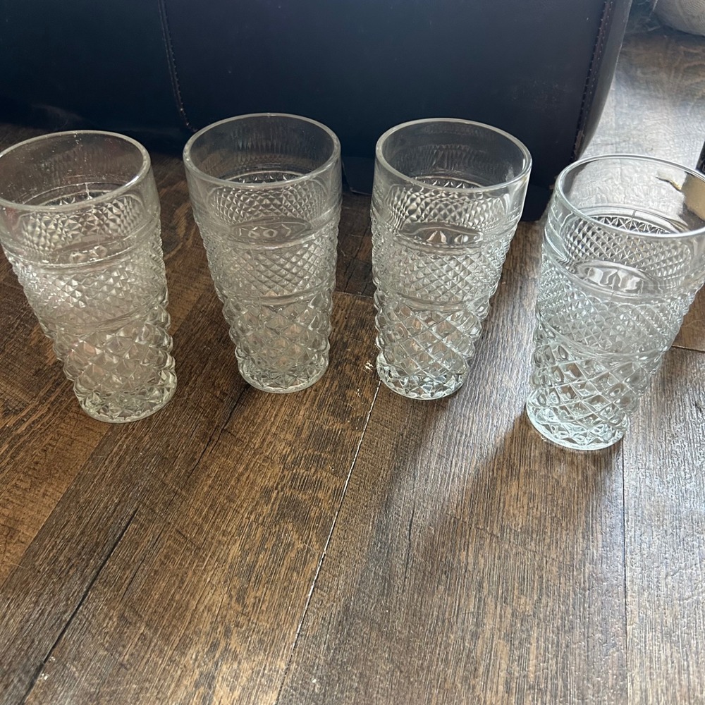 Anchor Hocking Wexford Iced Tea Glasses Set of 4 Clear Diamond Point 6.5 inch